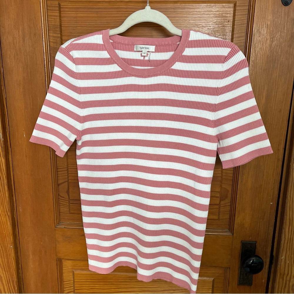 Tyler Boe Pink and White Striped Short Sleeve Ribbed Tee